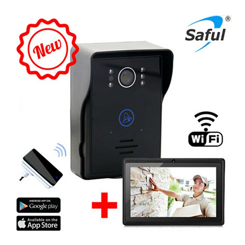 

Saful New Smart Wireless Touch Video Door Phone with night vision WiFi Video Intercom for Android & ios APP for Home Doorbell