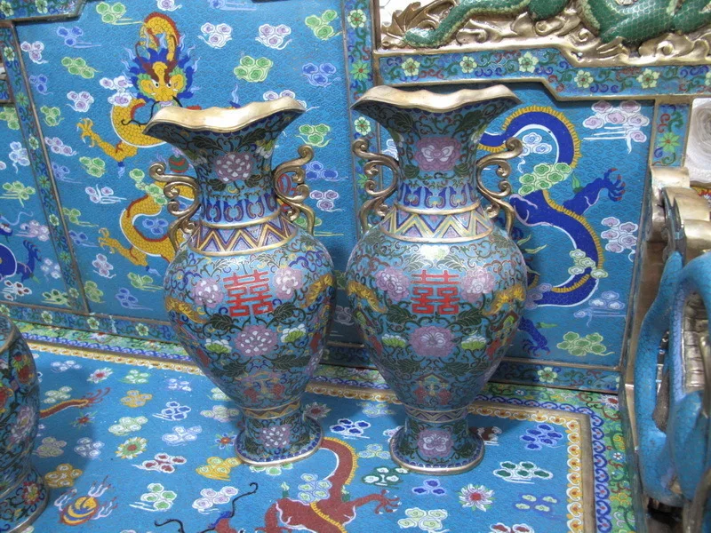 

Carving Work of Art Bronze art antique gold plated filigree enamel cloisonne vase crafts 003
