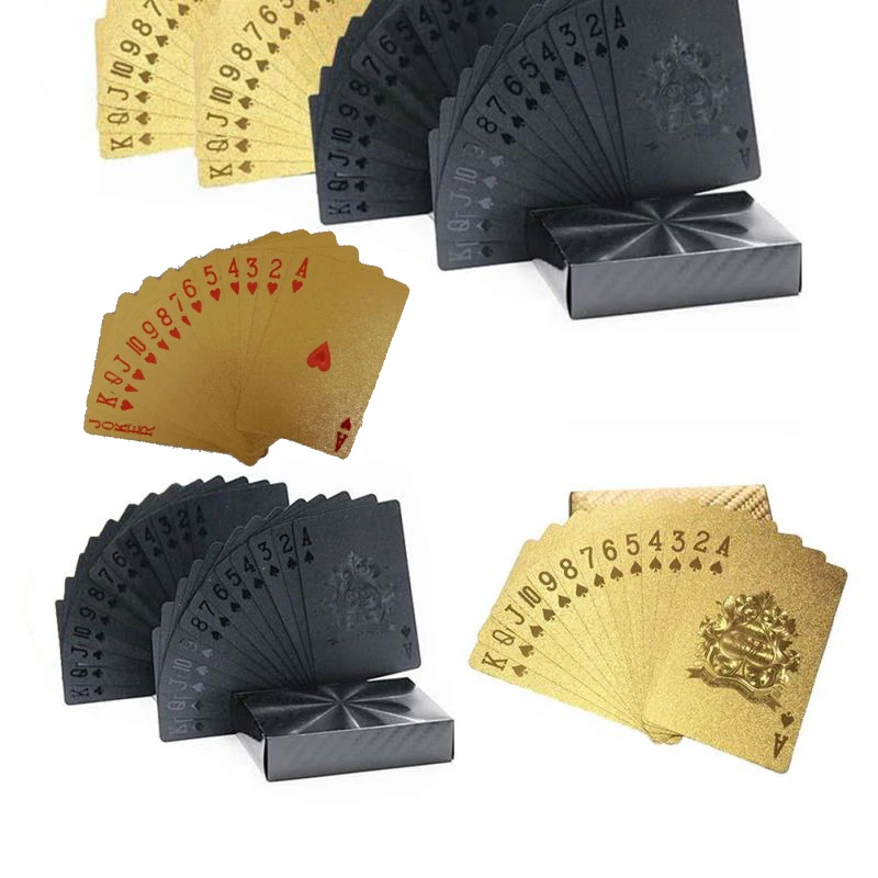 

24K Gold Waterproof Poker Cards Creative Black Gold Collective Playing Cards Plastic Magic Card Waterproof Gold foil Cards Magic