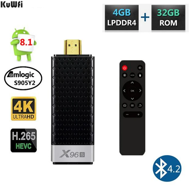 KuWFi Smart TV Android 8.1 TV Box Amlogic S905Y2 DDR4 4GB RAM 32GB ROM TV Stick 5G WiFi Bluetooth 4.2 4K HD Smart Media Player