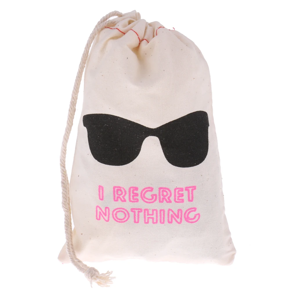 10x Cotton Drawstring Bag Sunglasses I Regret Nothing Hangover Kit Pouch Party Favor for Jewelry Candy Gifts Storage Container