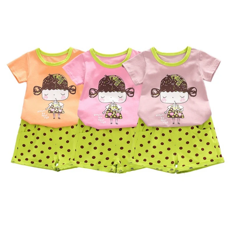 Комплект одежды для маленьких девочек; топы с короткими рукавами и бантом в горошек; Короткий Повседневный комплект одежды; одежда для