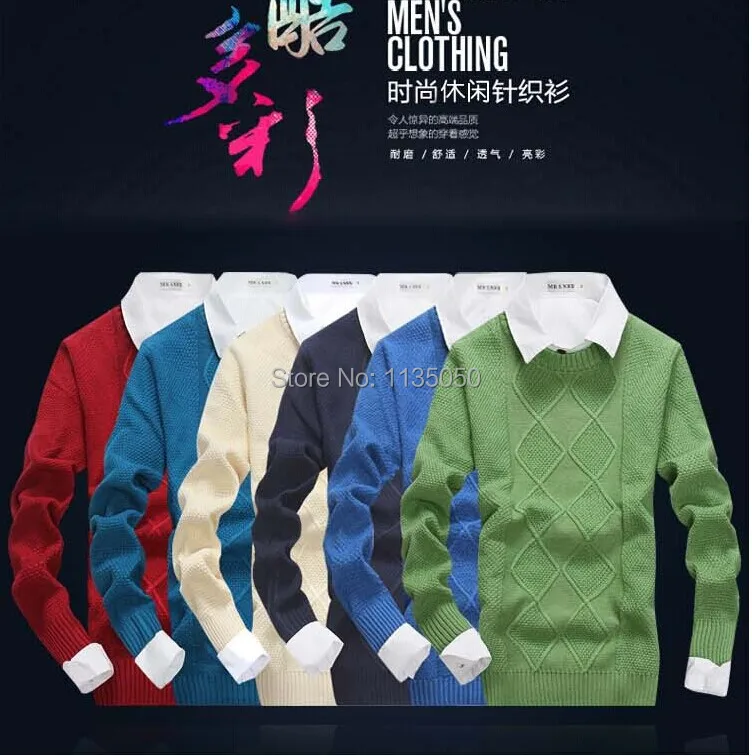 Men's Winter Clothing Male Sweater 100 Cotton Collar Fashion diamond
