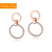 Круглый Циркон серьги-гвоздики Титан инкрустация из нержавеющей стали циркон золотые, розовые серьги Цвет модные Мода Для женщин, ювелирное изделие, подарок