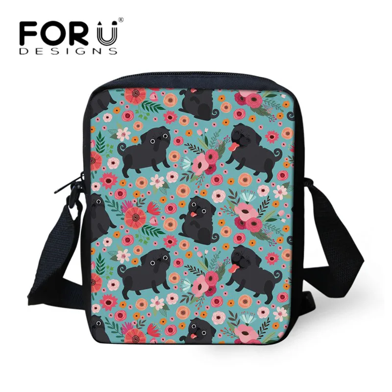 FORUDESIGNS милые черные сумки-мессенджеры с принтом мопса, детские сумки-мессенджеры для девочек с бабочкой и таксой, сумка через плечо, роскошные холщовые сумки для девушек - Цвет: HM3102E