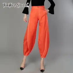 TWOTWINSTYLE фонарь брюки для женщин Высокая талия пэчворк оранжевый по щиколотку шаровары брюки Летняя мода повседневная одежда