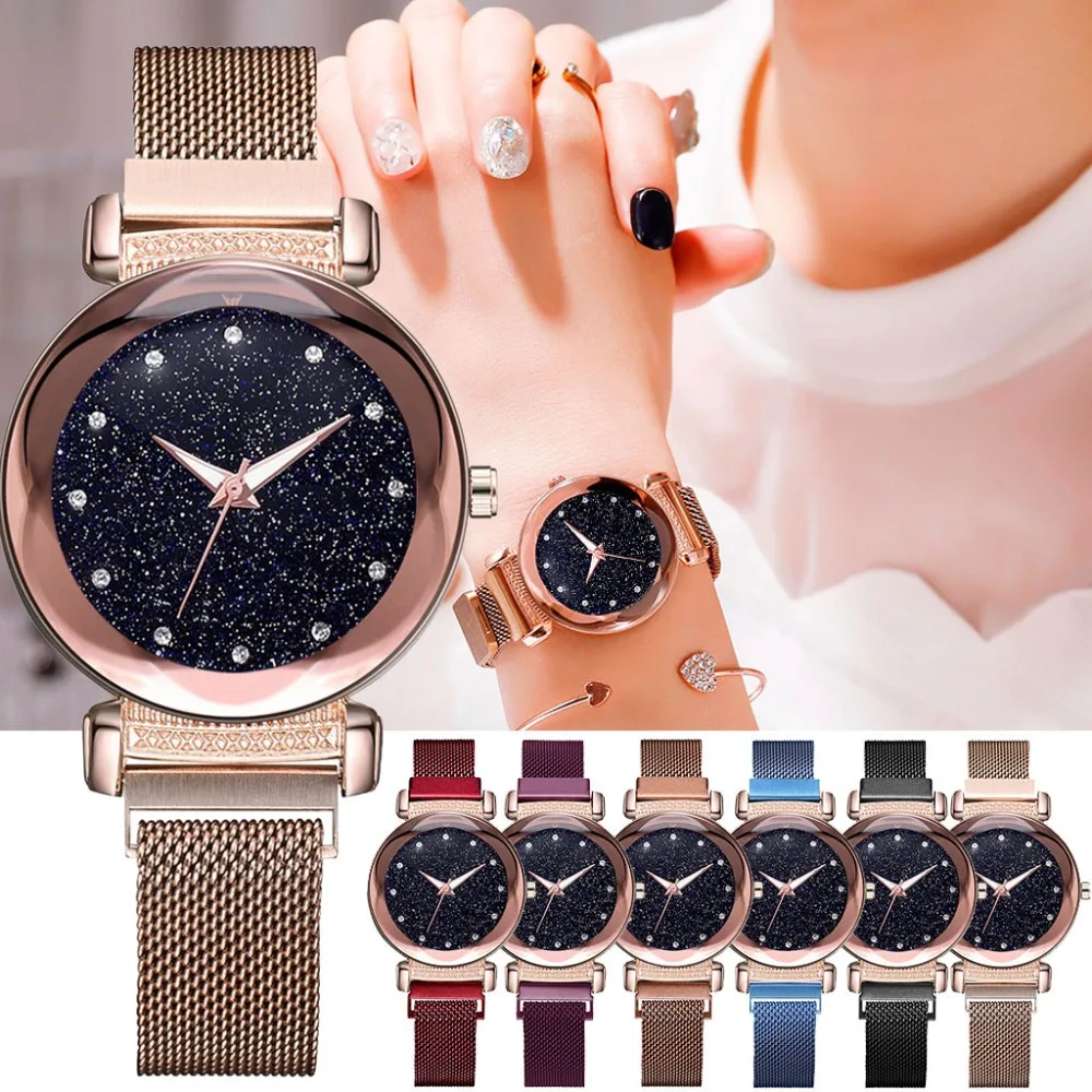 

Luxury Rose Gold Women Watches Starry Sky Magnetic Female Wristwatch Rhinestone Clock relogio feminino montre femme 999