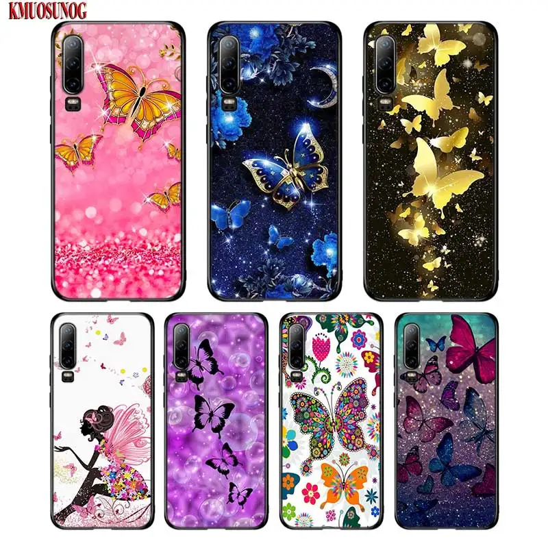 

Black Silicon Phone Case Butterfly Flower Mandala For Huawei P8 P9 P10 P20 P30 Pro Lite P Smart Plus Y6 Y7 Y9 2019 2017