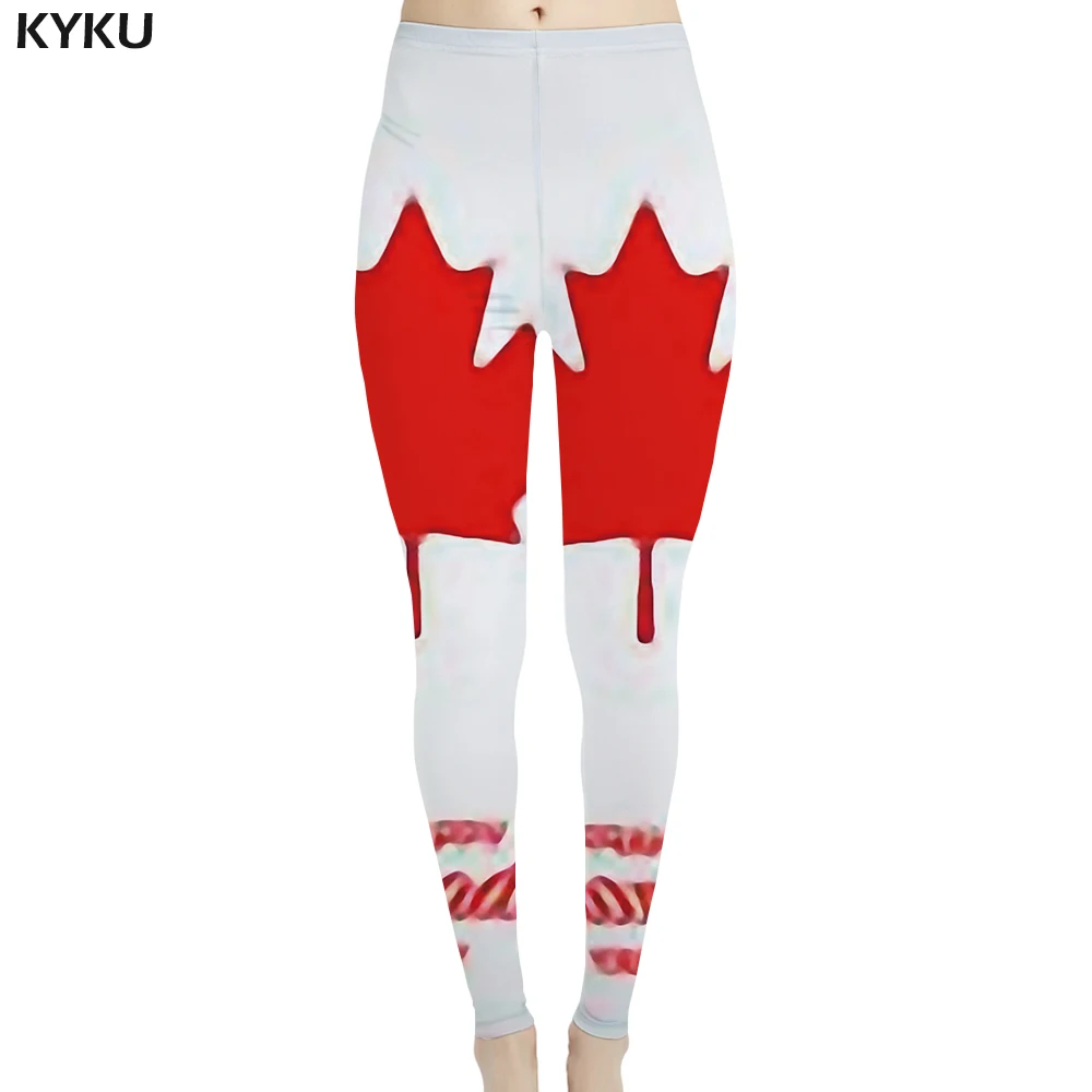 Buy KYKU Maple Leaf Leggings Women White Elastic