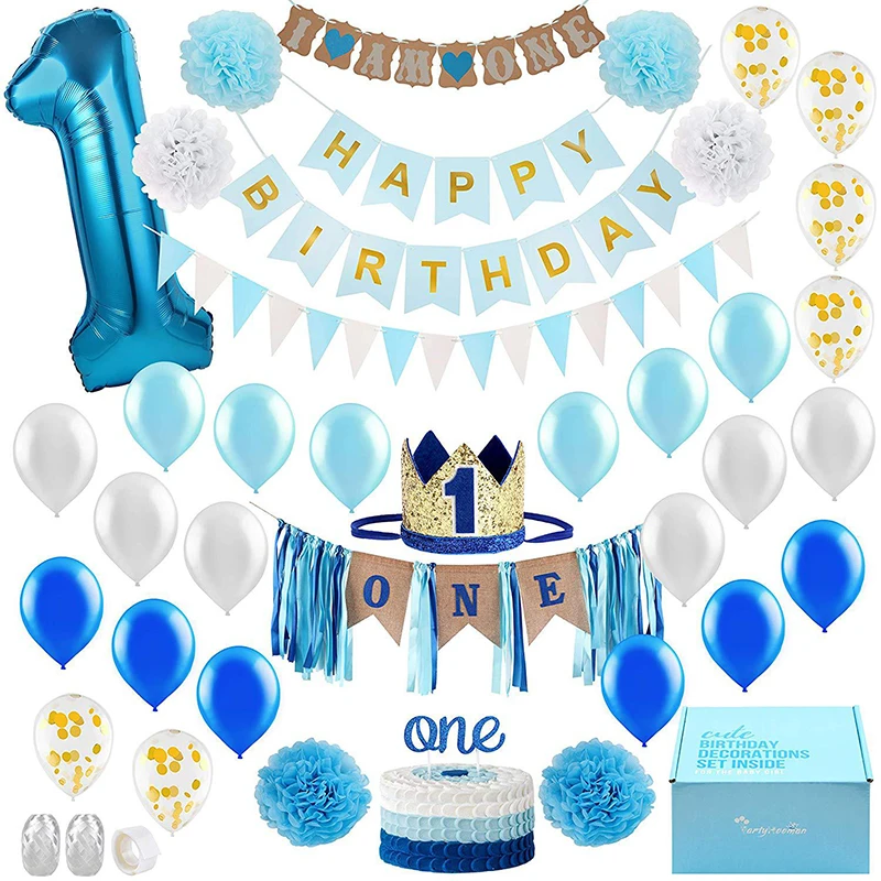 

1 year old birthday set boy girl party decoration baby blue pink 1 year birthday balloon set cute baby shower