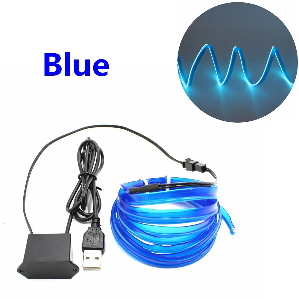 EL провод с 6 мм швейной кромкой Гибкая неоновая лампа светящаяся веревочная трубка кабель Светодиодная лента светильник для украшения автомобиля с DC 5 в USB адаптер - Испускаемый цвет: Синий