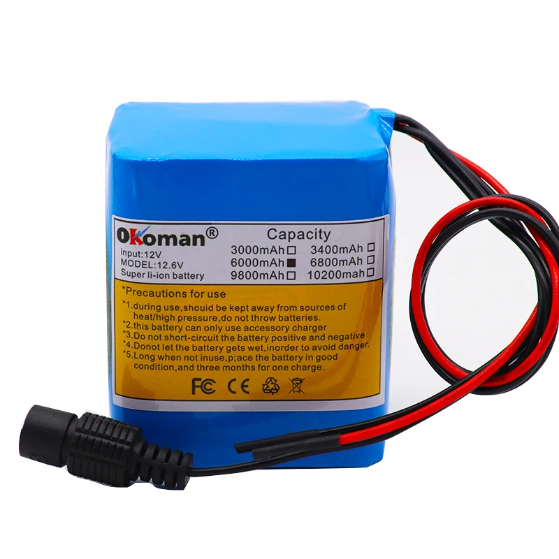 Okoman Высококачественный аккумулятор 12V 6000mAh 18650 литий ионный 6Ah DC12.6V портативный +