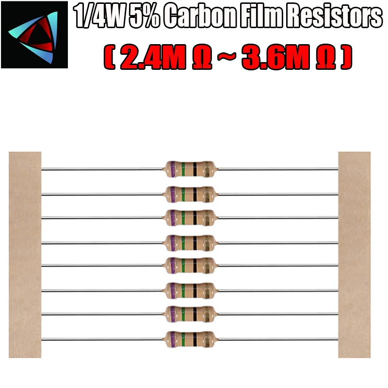 100 шт. 1/4 Вт 5% карбоновый пленочный резистор 2 4 М 7 м 3 6 ом|carbon film resistors|film resistorsresistor ohm