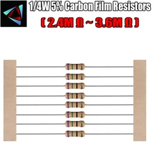 100pcs 1 4W 5 Carbon Film Resistor 2 4M 2 7M 3M 3 3M 3 6M