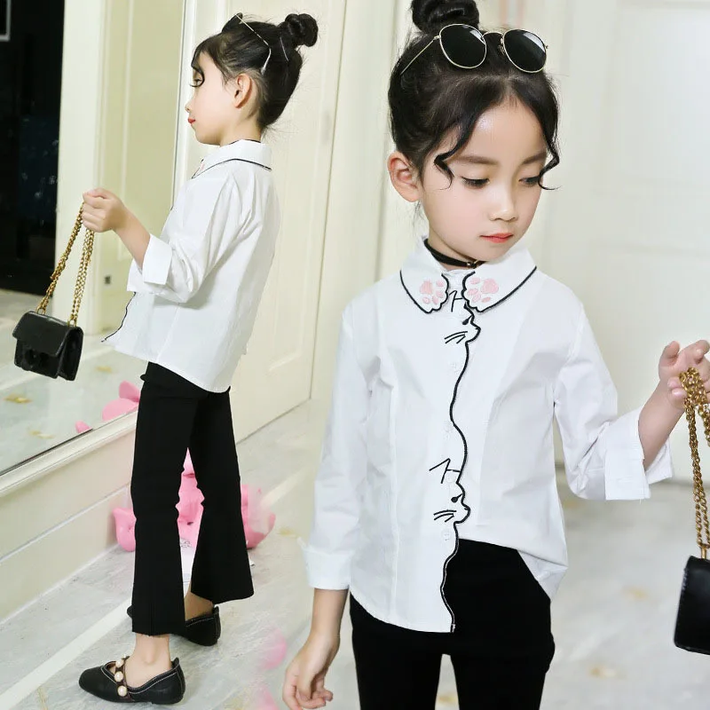 Little Big Girls White Shirts Summer 2018 Long Sleeve blouses for Girls