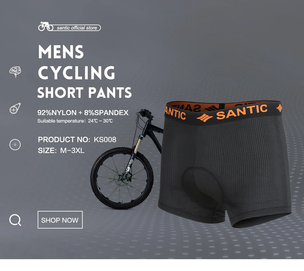 

Santic Men Cycling Padded Underwear Shorts Pro Coolmax 4D Pad Shockproof SANTIC R-FEEL Anti-pilling Road MTB Riding Short KS008