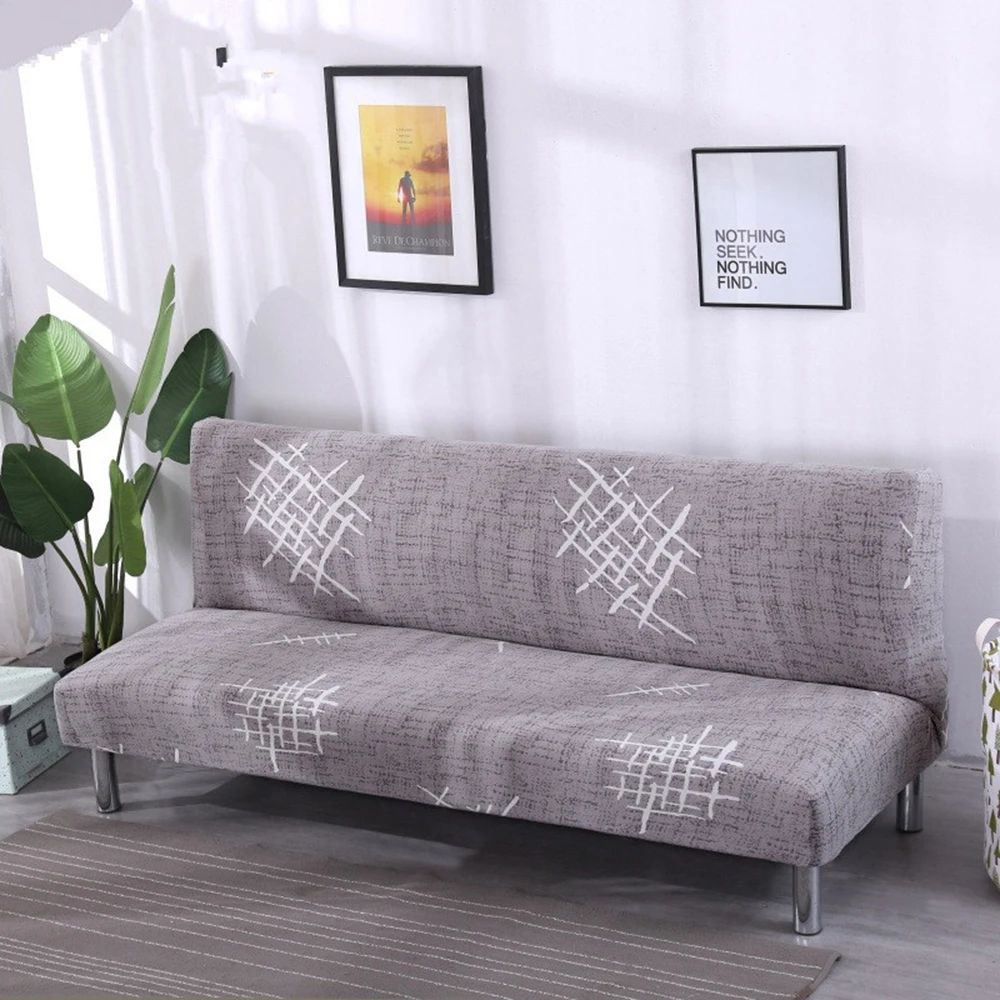 

Grey Sofa Bed Cover White Striped Shaped Armless Sofa Cover Elastic Without Armrest Couch Cover Stretch Cubre Sofa Protector