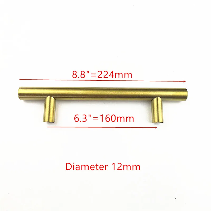 Диаметр 12 мм Нержавеющая сталь матовая золотая ручка дверца кухонного шкафа Т-образная ручка "~ 24"
