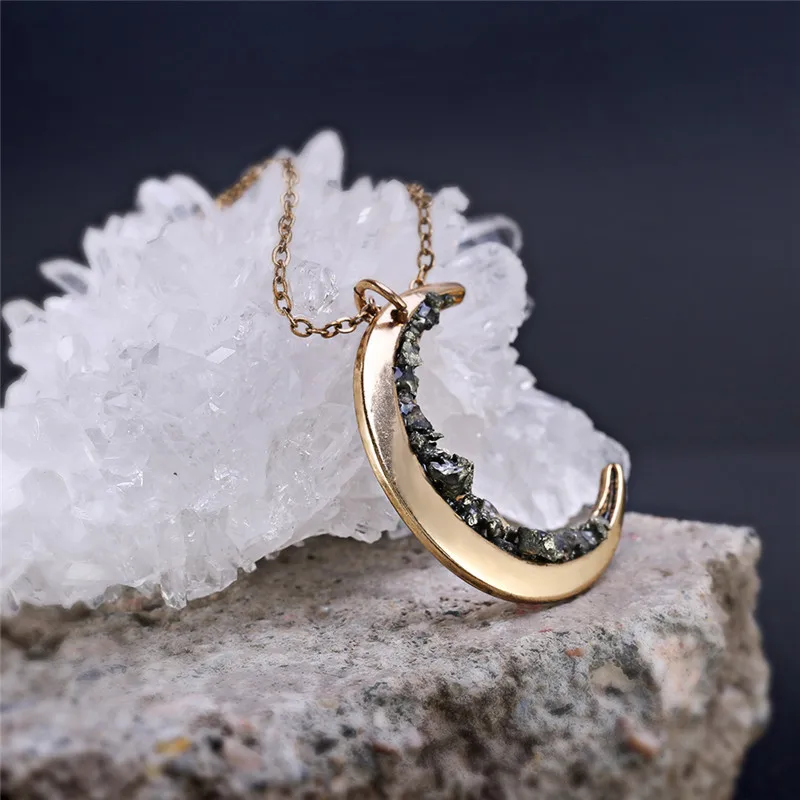 Неправильный минеральный камень натуральный кристалл чакра рок ожерелье для женщин золотистого цвета луна кулон любовник друзья ожерелье ювелирные изделия Z4