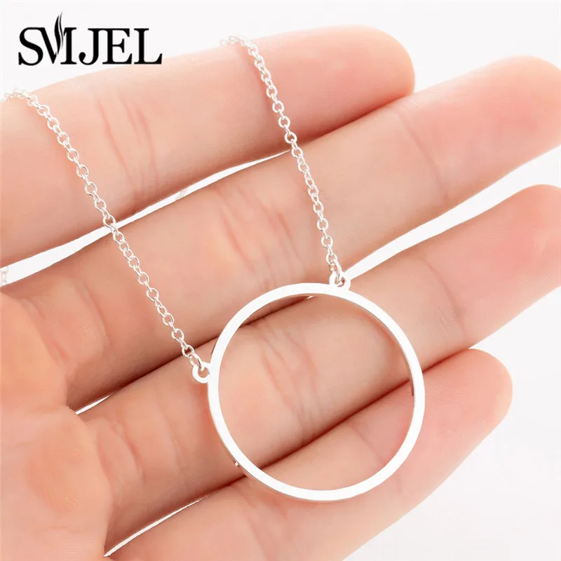 

SMJEL Simple Circle Geometric Necklaces Women Kids Stainless Steel Pendant Necklace Choker Collares Friendship Gifts