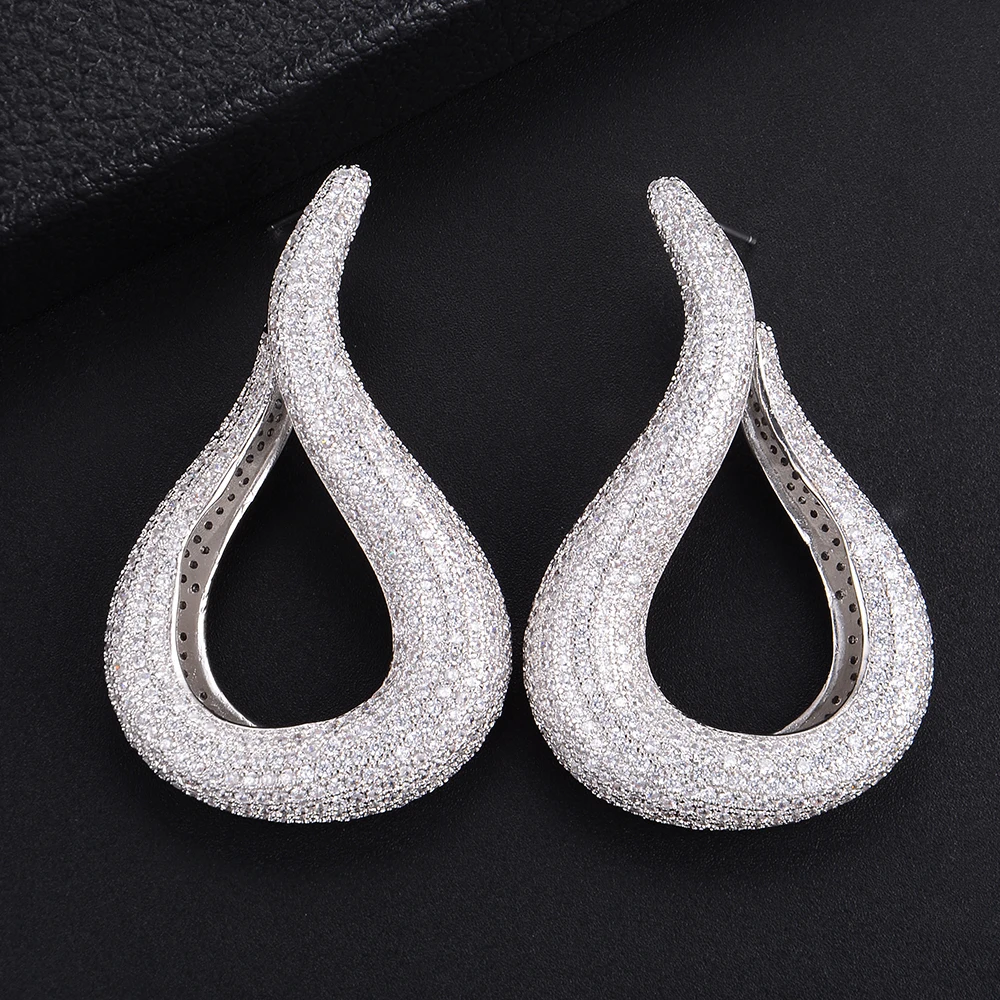 

Luxury Fashion Drop Teardrop Hollow Cubic Zirconia Dangle Drop Earrings For Women Girls Wedding Jewelry