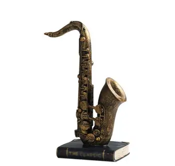 

Retro Resin Sax with Book Figurine Saxophone Miniature Craft Bar Coffee Shop Decorative Statue Sculpture/TV Cabinet Decoration