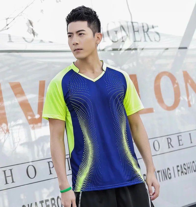 Спортивный Быстросохнущий дышащий рубашка для бадминтона, для женщин и мужчин, для настольного тенниса, профессиональная командная игра, тренировочная спортивная одежда, футболки - Цвет: A119 D blue