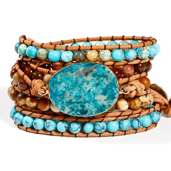 Women Wrap Bracelets Natural Stone Weave Boho Multilayers Leather Bracelets