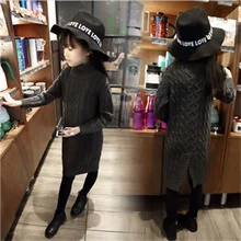 New 2016 Winter Girls Thicken Thicken Kids Mid-long Sweater Children Jag Style Shirt Dress Baby Fashion Clothes,2-7Y