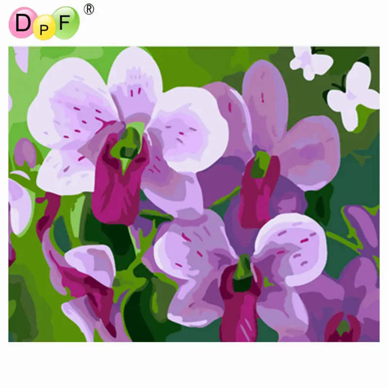 

DPF DIY oil Painting orchid Paint On Canvas Acrylic Coloring By Numbers painting flower handmade For living room Decor no frame