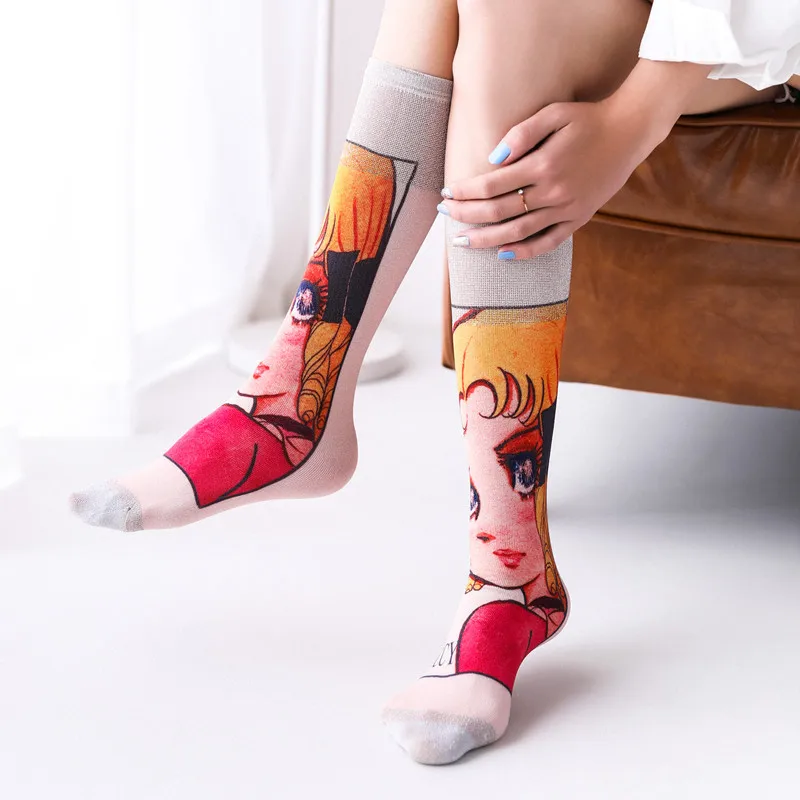 Модные 3D цветные носки женские блестящие высокие носки до колена забавные носки для девочек уличная Harajuku длинные носки Medias хип-хоп - Цвет: P