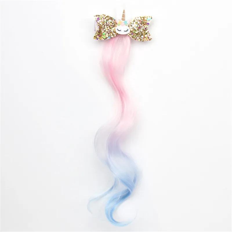 10pcs/lot New Children Barrettes Hair Accessories Unicorn Hair Clip For Girls Long Wig Ponytails Glitter Hair Bows Kid Hairpins