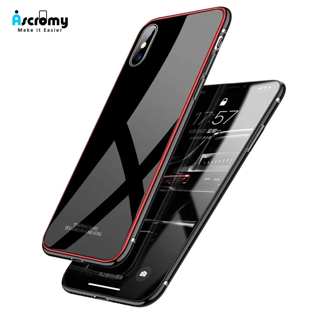 

Ascromy For iPhone XS Max Case Glass Tempered Shockproof Metal Bumper Hard Cover for Apple iPhone X XR 8 Plus 7 6 6S Accessories