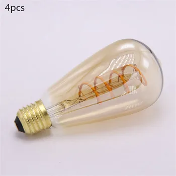 

4pcs Vintage Edison LED Bulb 5W E27 LED Filament Bulbs ST64 Dimmable COB Soft Filament Decorative Warm White AC85-265V for bar