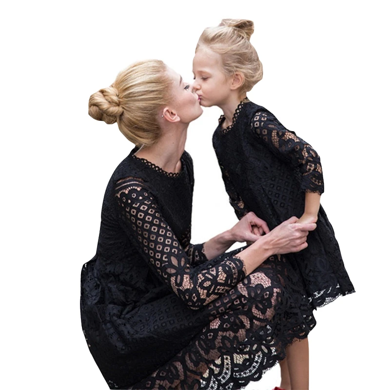 

2019 Spring Mommy and Me Clothes Mom and Daughter Lace Princess Dress Family Wedding Dresss Mother Daughter Dresses Wedding