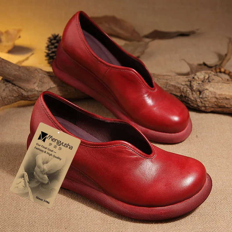 Auf Schuh beige Mode Handgefertigte Beiläufige Leder Flache Wedage Slip Frauen Red Weibliche 2017 Schuhe Echtem Frau Loafer qRtFa6n