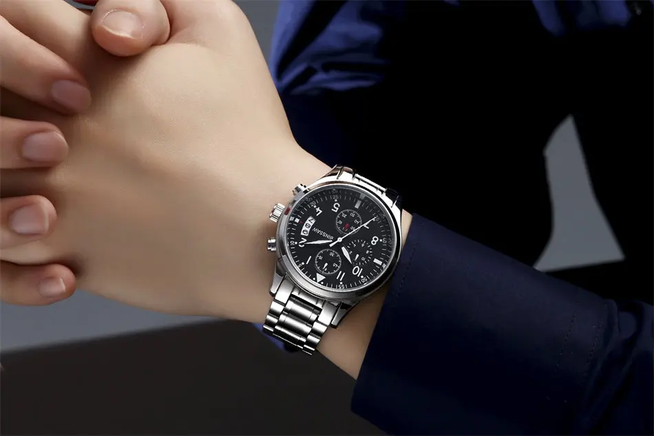 BINSSAW New Men Military Watches Original Luxury Fashion Business Stainless Steel Luminous Sports Q