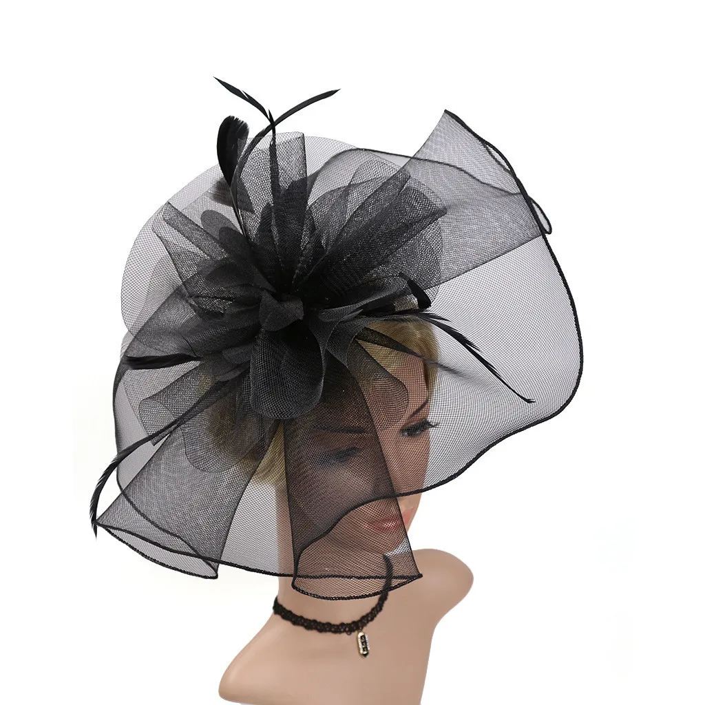 

Hair Accessories Fascinator Hat Flower Feather Mesh Kentucky Derby Tea Party Hairband for Women Turban Acessorios Para Cabelo
