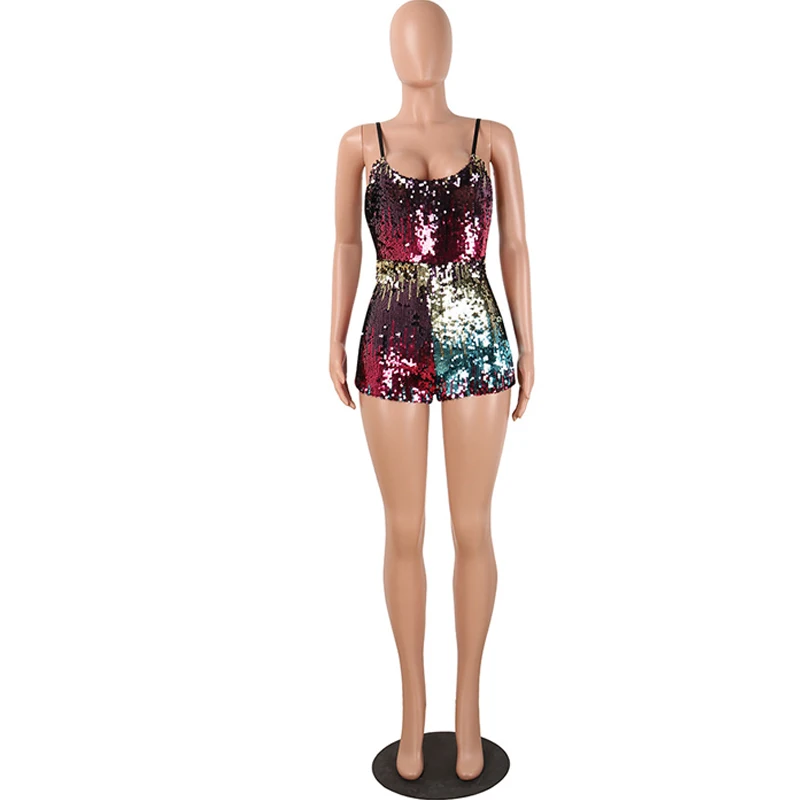 summer new sexy women's sequins jumpsuit slim sling color beads zipper leotard summer new sexy women's sequins jumpsuit slim sling color beads zipper leotard