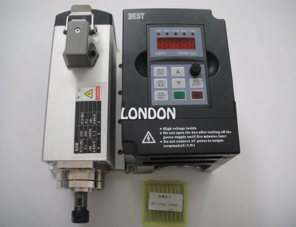 

CNC milling spindle ER11 1.5kw air cooling spindle motor +1.5KW inverter+10 pcs 3.175*22mm two flute straight cnc milling bit