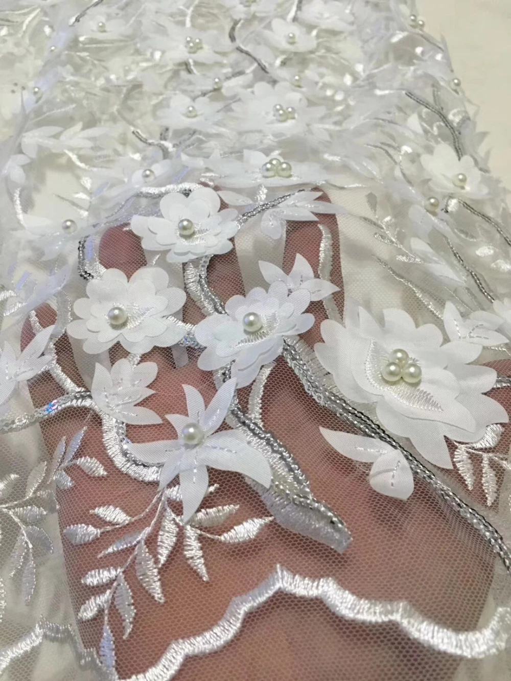 

New Arrival African French Net Lace Fabrics Embroidery Lace African Fabric Nigerian Latest Manual nail bead French Tulle Lace