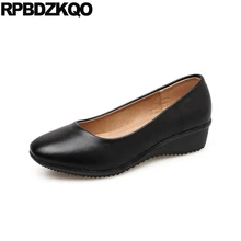 Клинья гладкий Круглый носок офис Работа Дешевая обувь фарфора надевать Низкий каблук дам удобный гулять пешком женщин черный Китайский последние отправка капель европейская Мода весенняя осень красивая