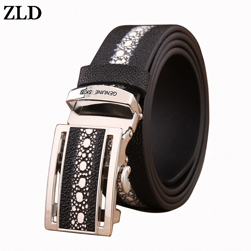 

ZLD Fashion Men's High Quality cow genuine leather luxury belt Pearl Fish Striped Automatic Ratchet Buckle Jeans waist strap