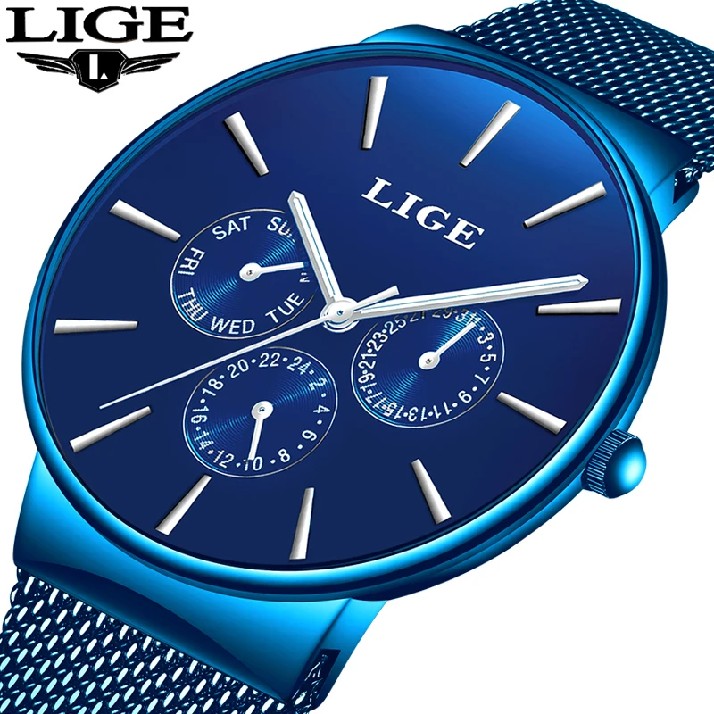 LIGE мужские s часы лучший бренд класса люкс водостойкие ультра тонкие часы мужской стальной ремешок повседневные кварцевые часы мужские
