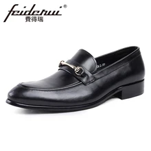 Винтажные мужские лоферы ручной работы из натуральной кожи с круглым носком, без шнуровки, увеличивающие рост, удобная офисная повседневная обувь YMX230