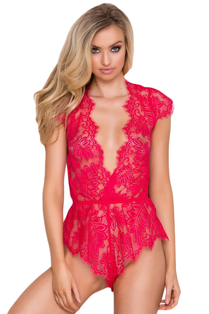 Rosy-Plunging-Eyelash-Lace-Teddy-Lingerie-LC32168-6-1