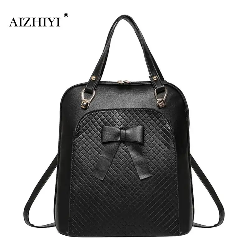

Women Elegant Backpack Bowknot Backpack Girl Lady School PU Leather Contrast Backpacks Casual Solid Rucksack 5 Colors
