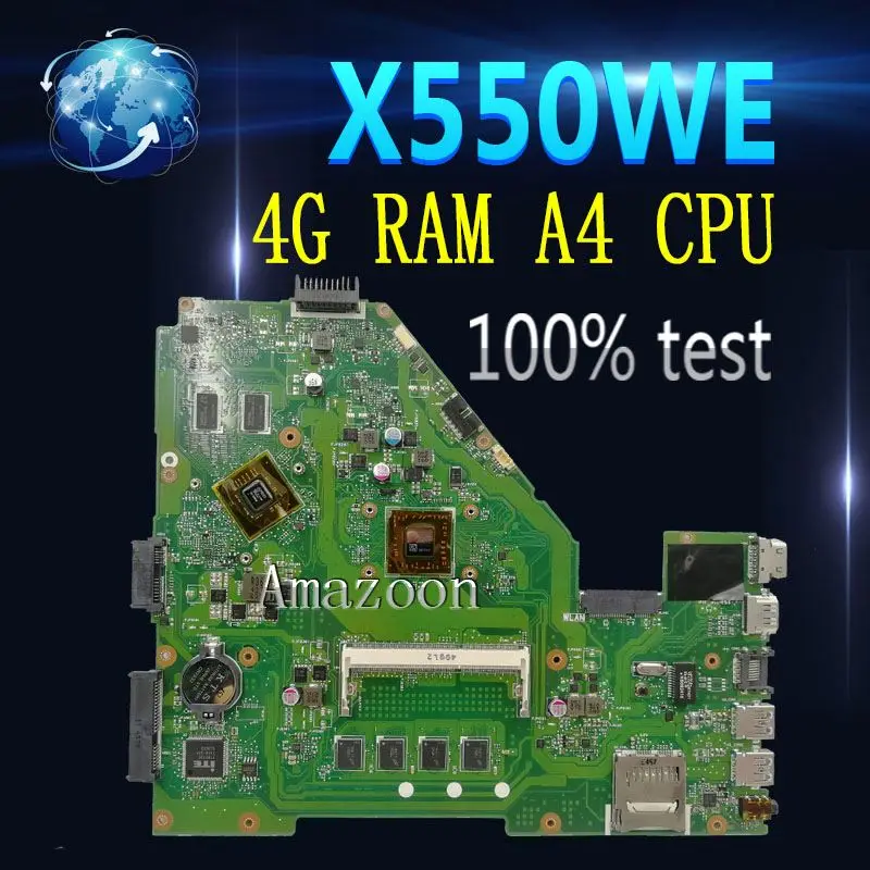 Amazoon X550WE материнская плата для ноутбука ASUS X550WAK X550WE X550W Тесты оригинальная плата 4G Оперативная память A4 Процессор