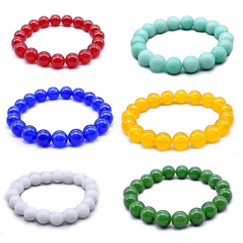 

4 6 8 10 12Mm Wholesale Natural Yellow Red Blue White Stone Beads Elasticity Rope Men Women Jades Bracelet Gifts Pulseras