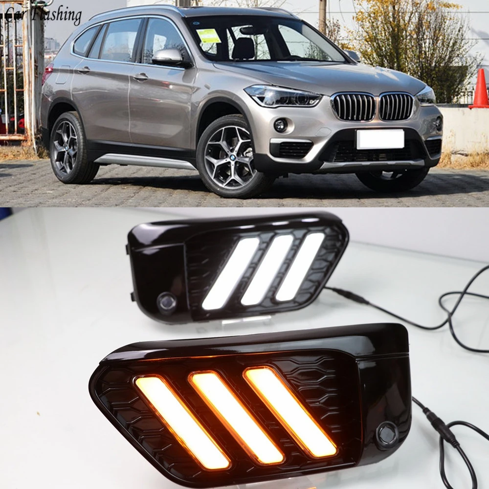 2 шт. светодиодный DRL Дневной светильник s Для BMW X1 F48 F49 с желтым сигналом поворота и синий ночной Светильник